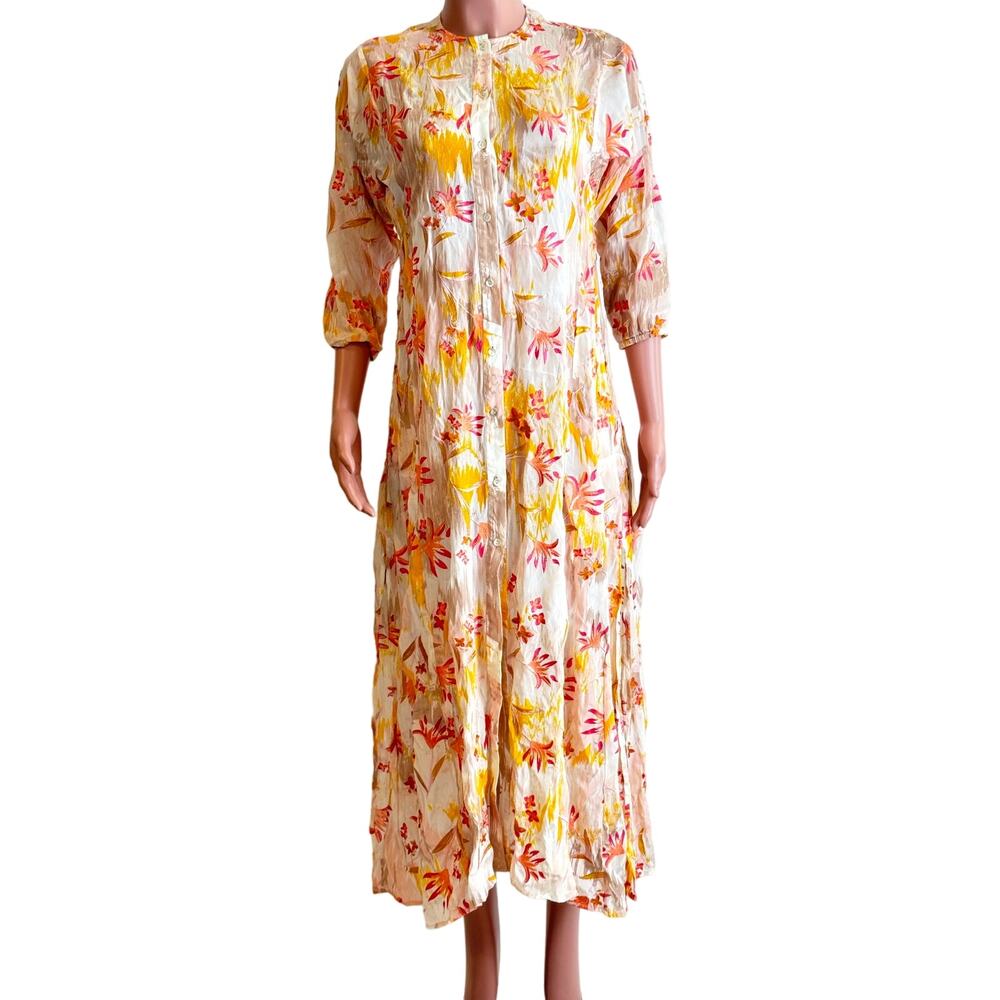 Taj By Sabrina Crippa Floral Embroidered Midi Maxi Dress Womens M Button Front